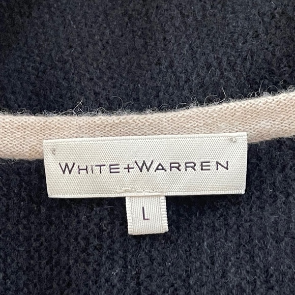 White + Warren Cashmere Sweater Colorblock Pullover Soft Classic Black Cream L - Picture 6 of 6